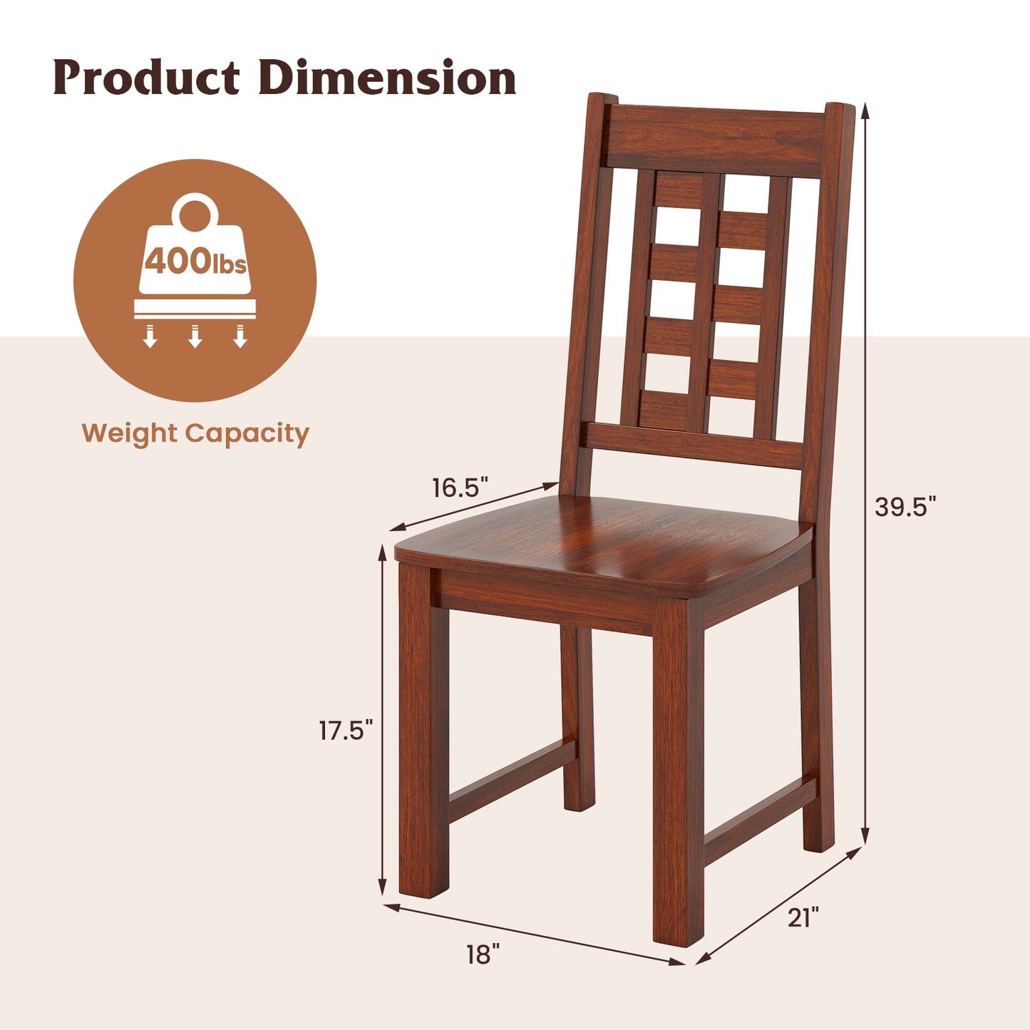 Solid Wood Dining Chairs with Curved Backrest and Natural Finish Set of 2