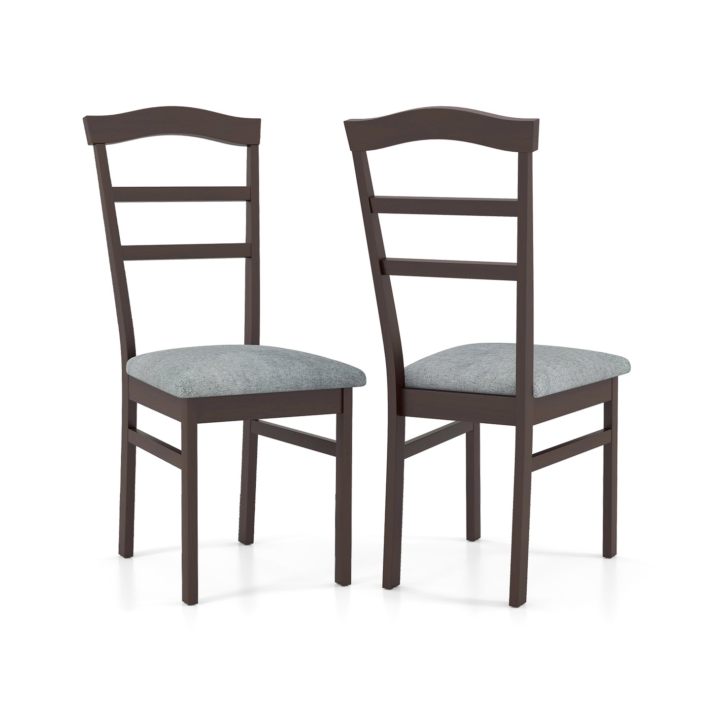 Farmhouse Wooden Dining Chairs Set of 2 with Linen Upholstery and Curved Back