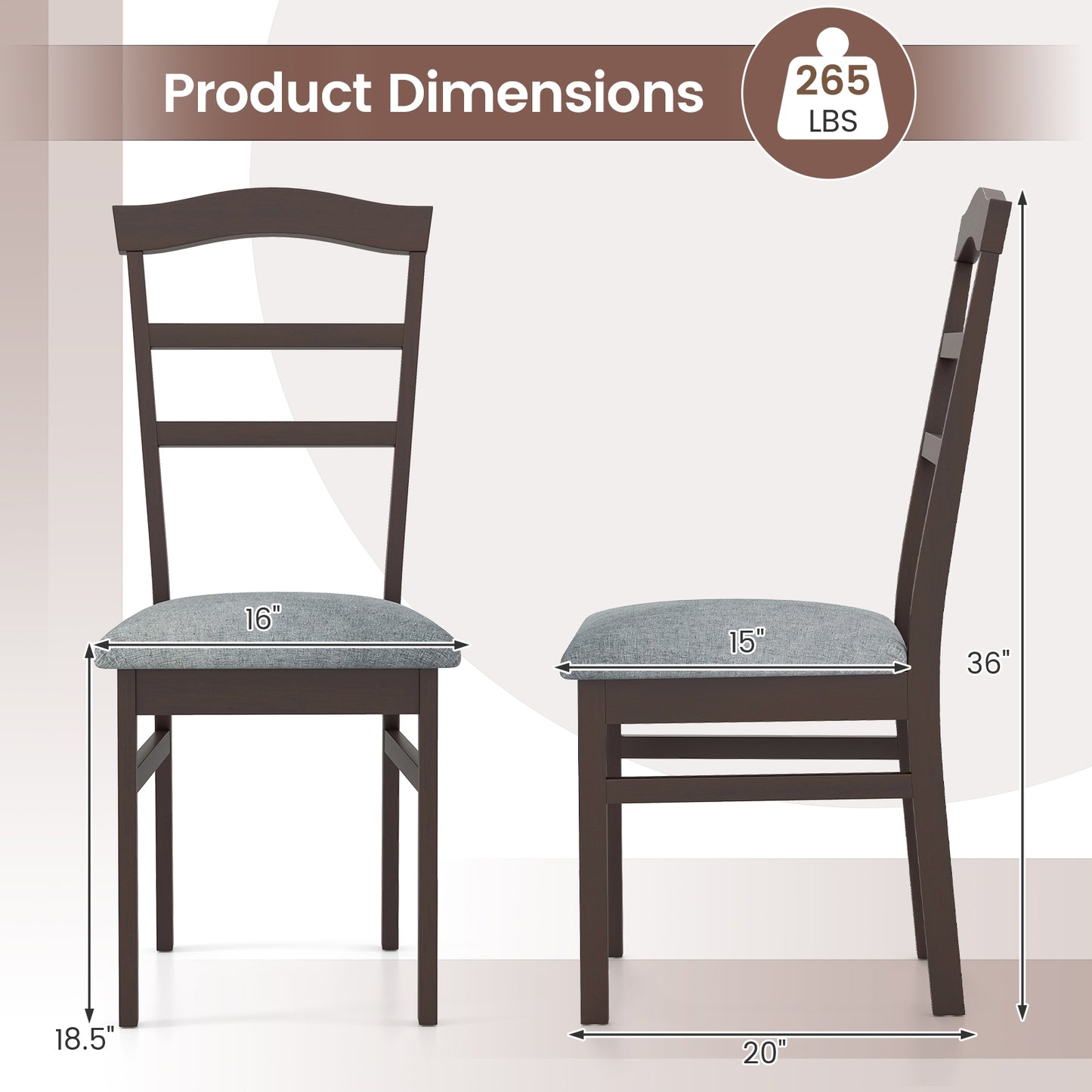 Farmhouse Wooden Dining Chairs Set of 2 with Linen Upholstery and Curved Back