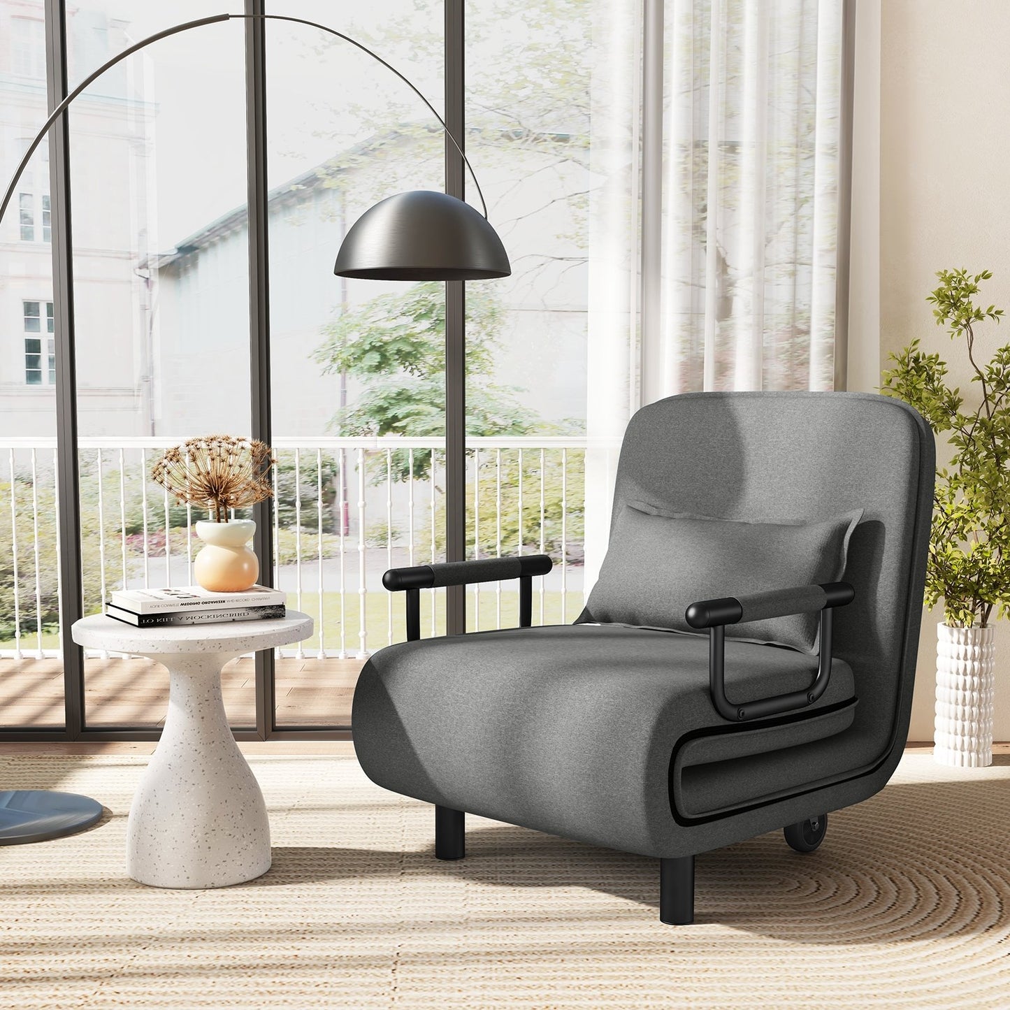 Modern 3 in 1 Sofa Chair Lounger Bed with Adjustable Backrest and Support Pillow in Grey