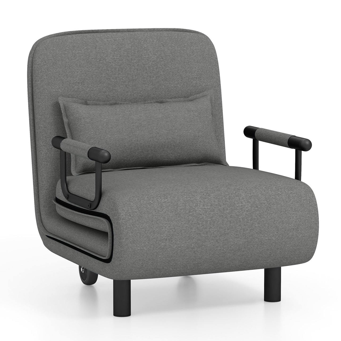 Modern 3 in 1 Sofa Chair Lounger Bed with Adjustable Backrest and Support Pillow in Grey