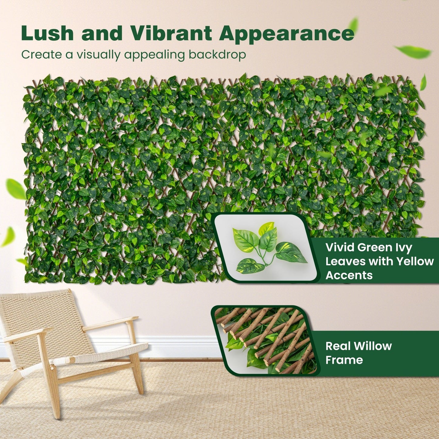 Expandable Faux Ivy Privacy Screen with Willow Frame – Decorative Artificial Fencing Panel