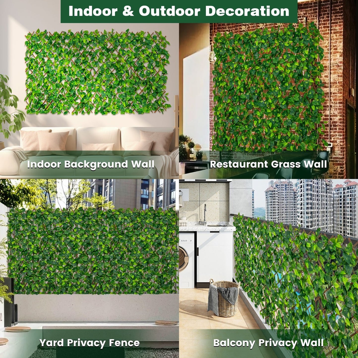 Expandable Faux Ivy Privacy Screen with Willow Frame – Decorative Artificial Fencing Panel