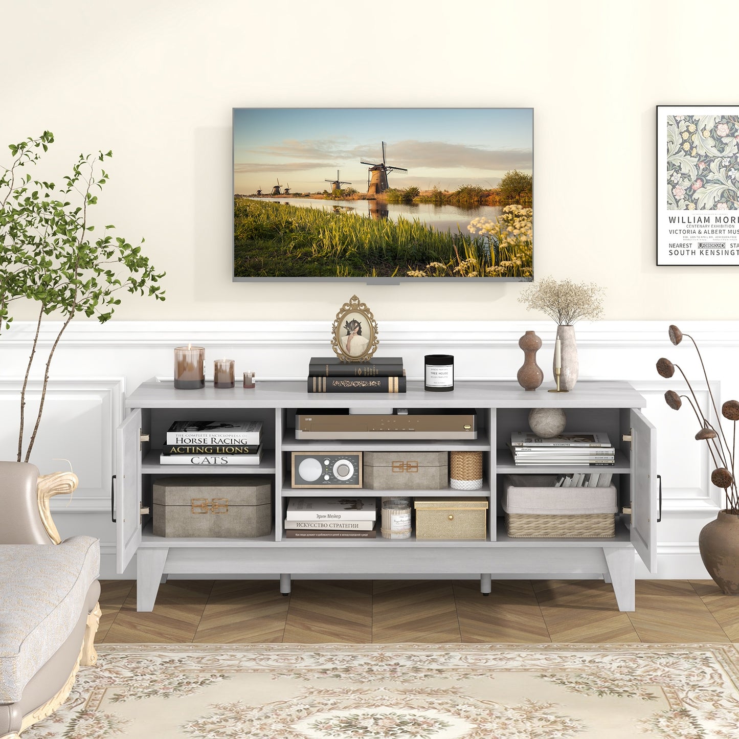 Rustic Farmhouse TV Console with Barn Doors and Adjustable Storage for TVs up to 65 Inches