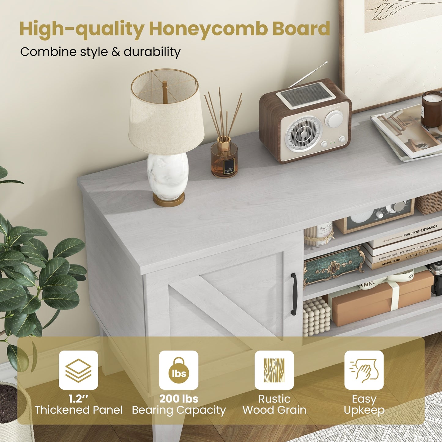 Rustic Farmhouse TV Console with Barn Doors and Adjustable Storage for TVs up to 65 Inches