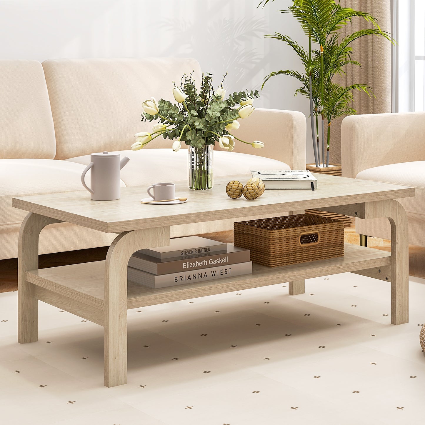 Modern Rectangular Accent Coffee Table for Living Room with Sturdy Wood Frame