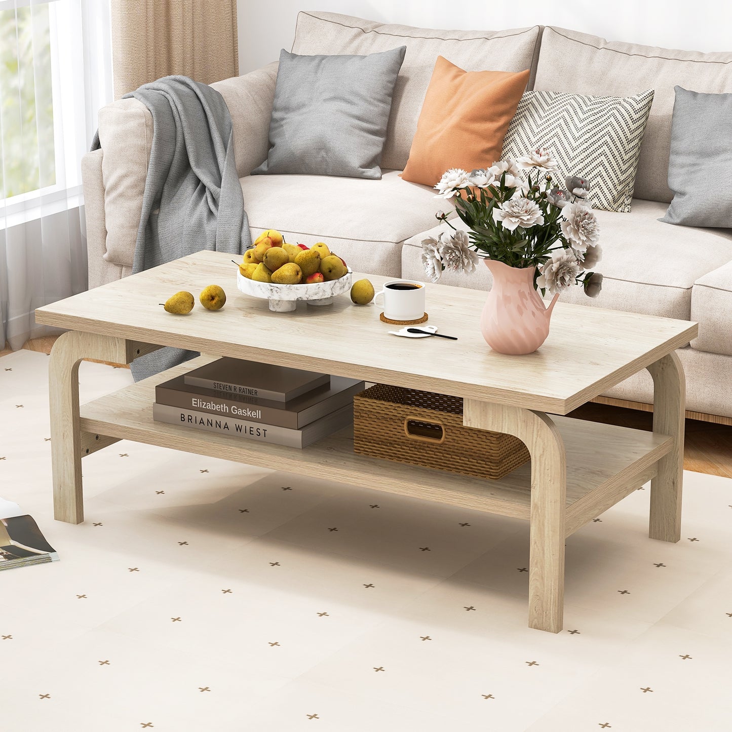 Modern Rectangular Accent Coffee Table for Living Room with Sturdy Wood Frame