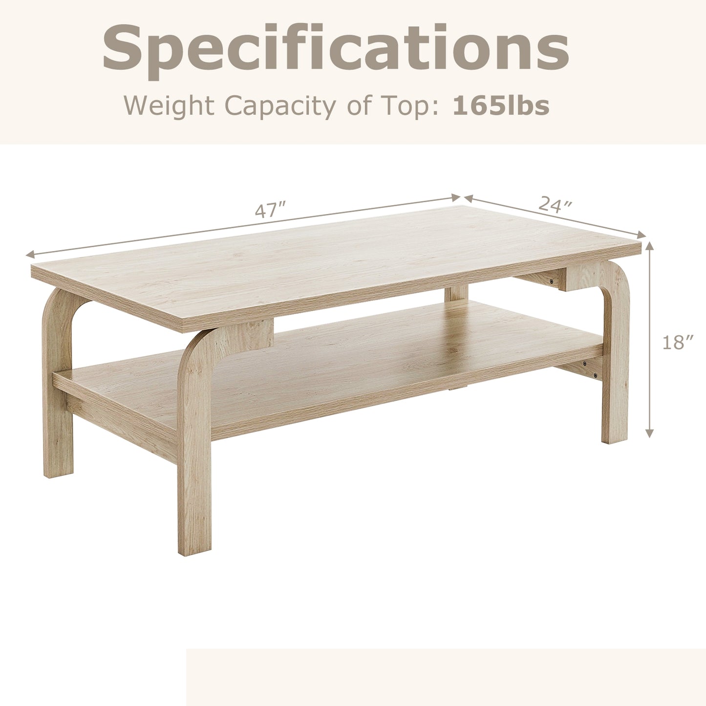 Modern Rectangular Accent Coffee Table for Living Room with Sturdy Wood Frame