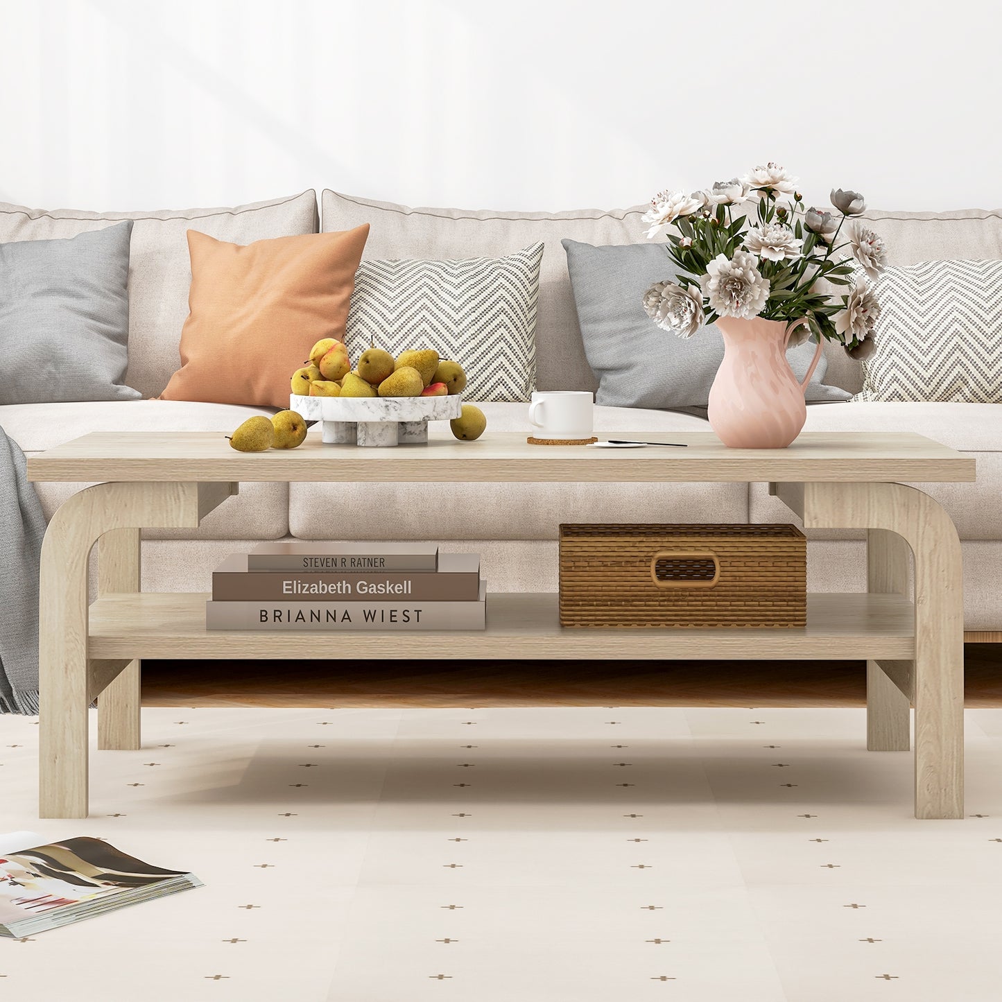 Modern Rectangular Accent Coffee Table for Living Room with Sturdy Wood Frame