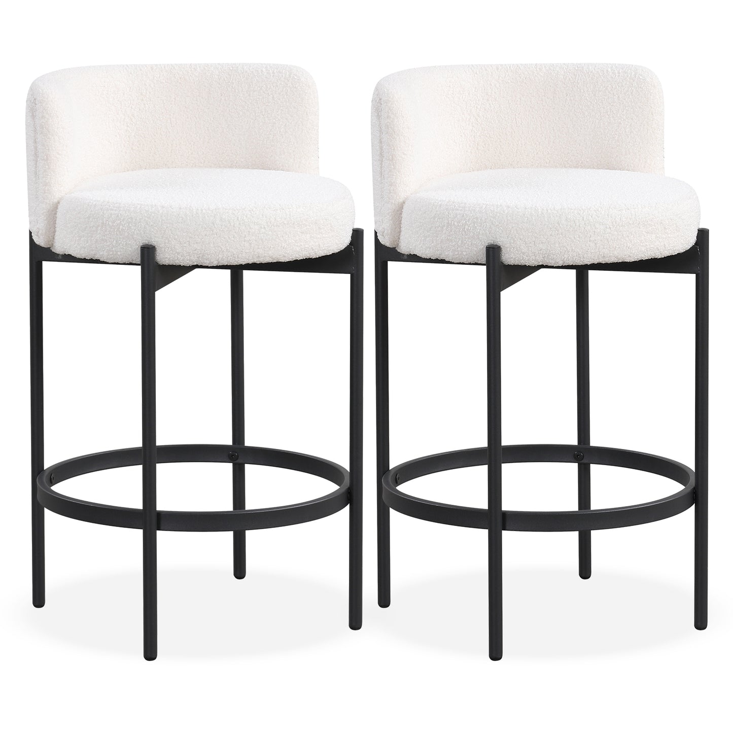 Boucle Counter Stools with Curved Backrest 24 Inch Set of 2