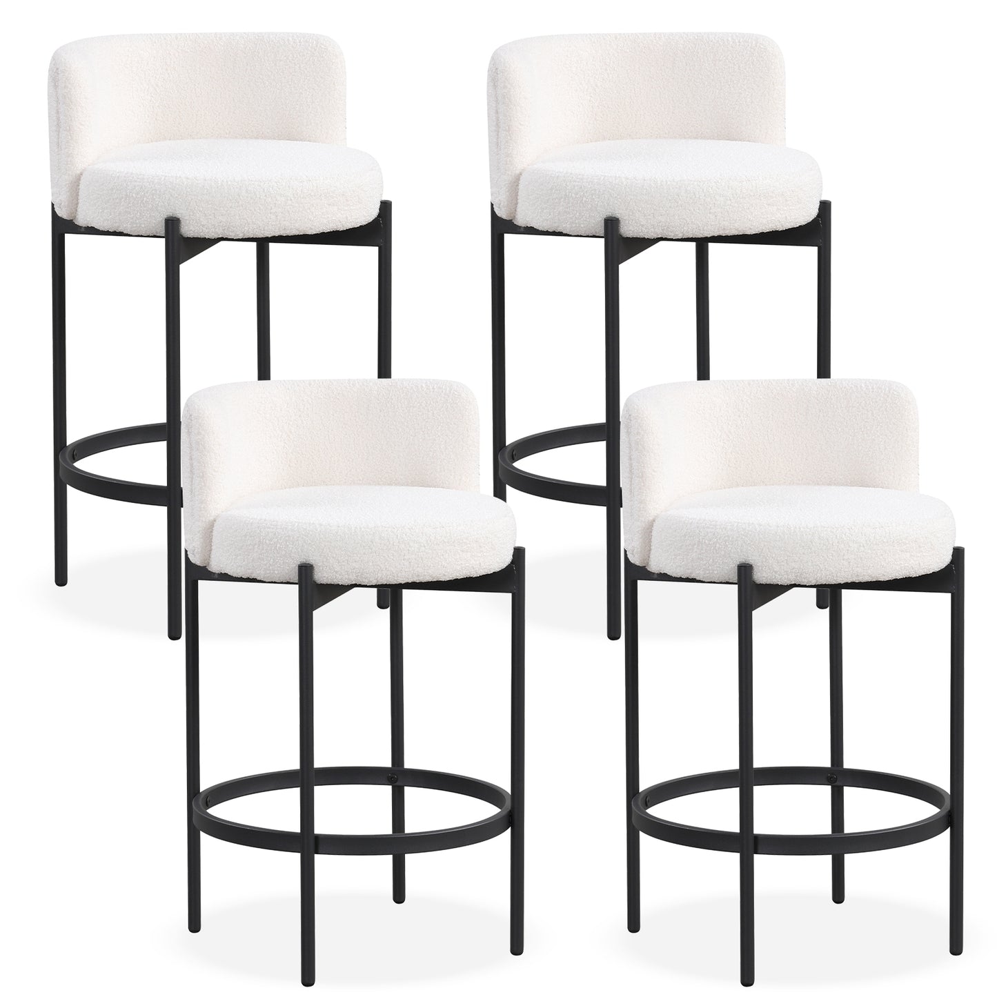 Boucle Counter Stools with Curved Backrest 24 Inch Set of 4