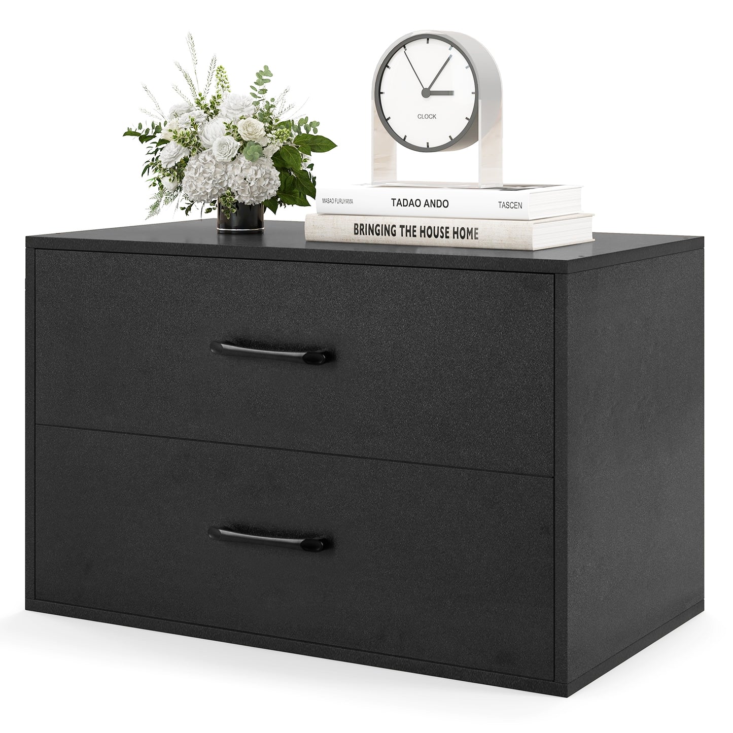 Modern 2-Drawer Stackable Storage Chest with Handles, Wooden Horizontal Dresser Cabinet – Black