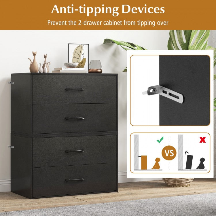 Modern 2-Drawer Stackable Storage Chest with Handles, Wooden Horizontal Dresser Cabinet – Black