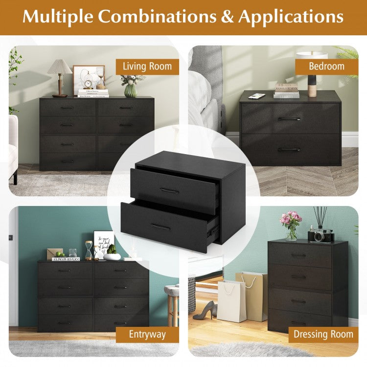 Modern 2-Drawer Stackable Storage Chest with Handles, Wooden Horizontal Dresser Cabinet – Black
