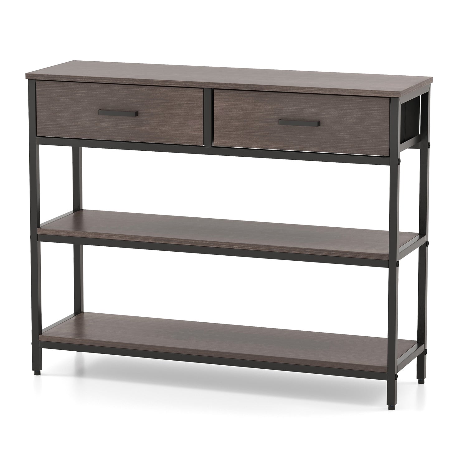 Entryway Console Table with Open Shelves and Folding Fabric Drawers - Grey