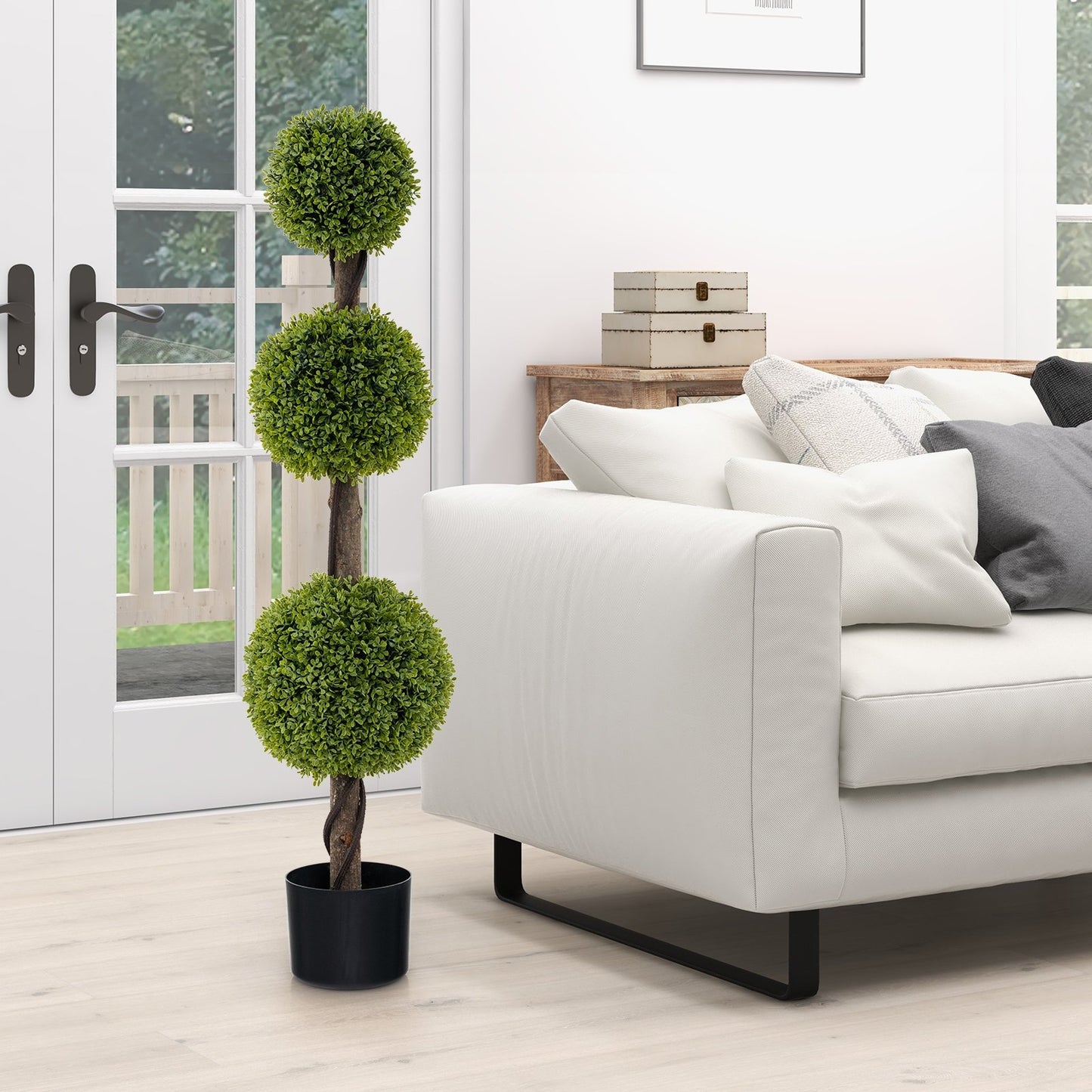 4FT Lush Artificial Boxwood Ball Tree with Realistic PE Leaves and Sturdy Trunk