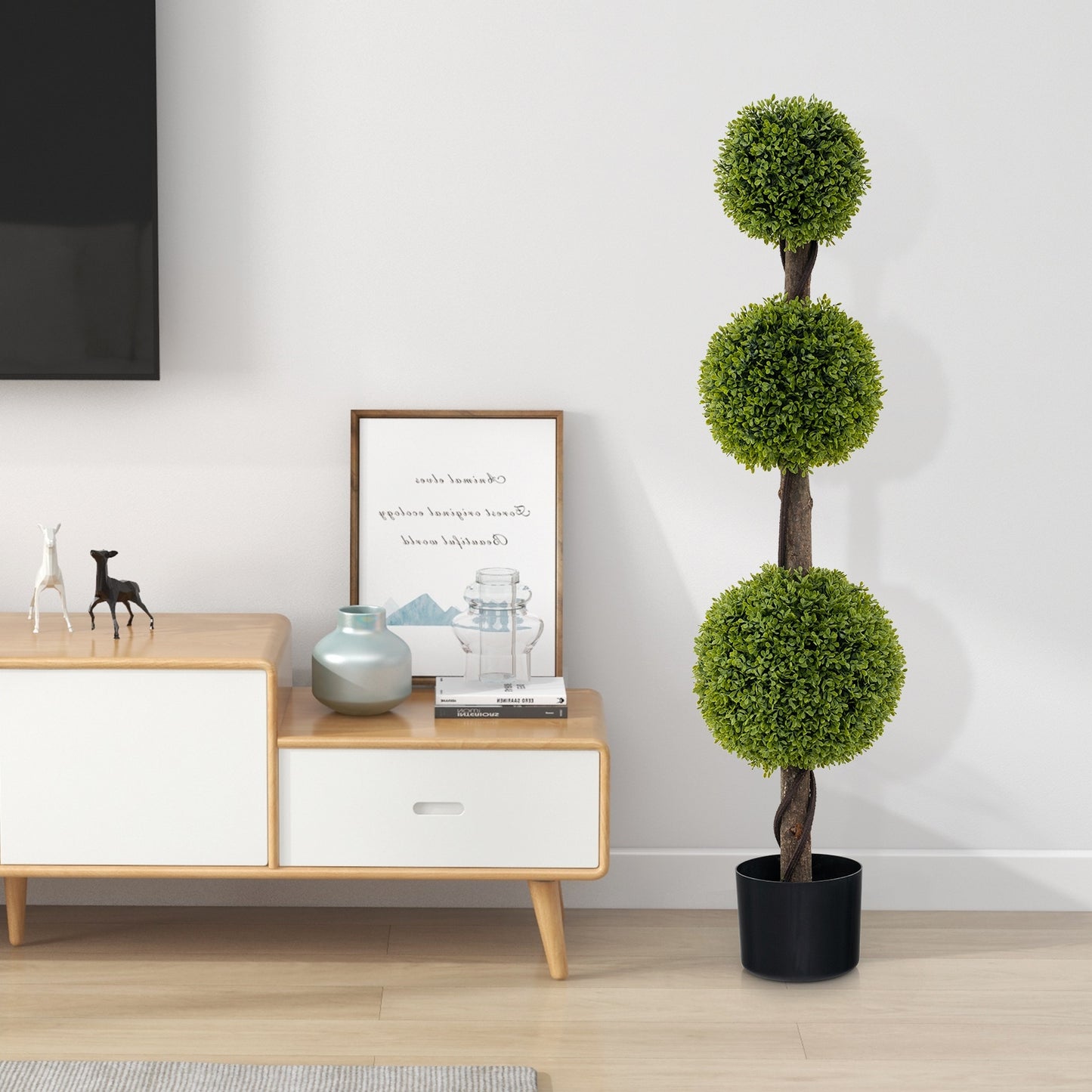 4FT Lush Artificial Boxwood Ball Tree with Realistic PE Leaves and Sturdy Trunk