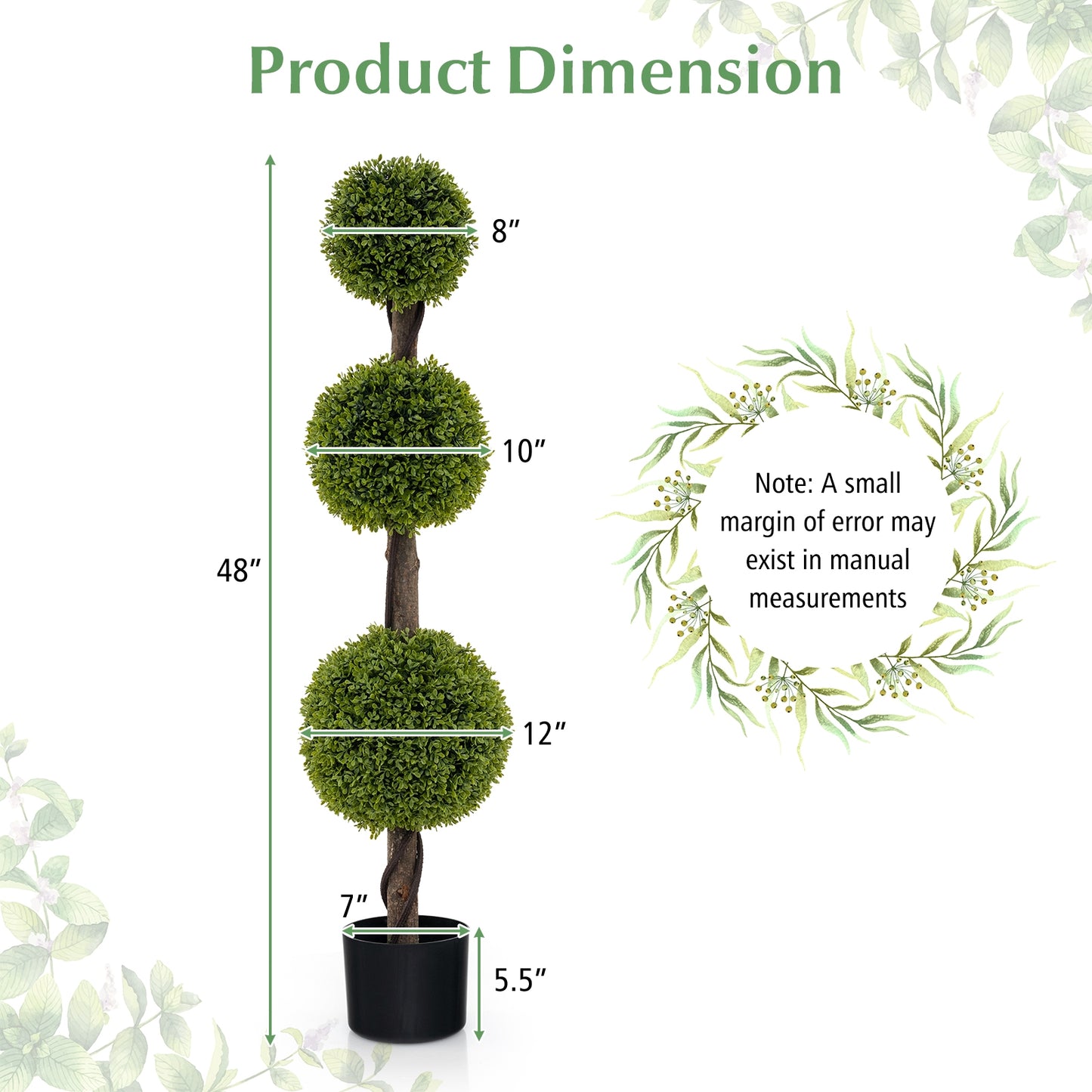 4FT Lush Artificial Boxwood Ball Tree with Realistic PE Leaves and Sturdy Trunk