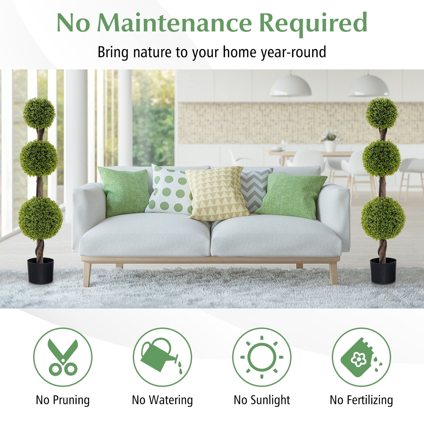 4FT Lush Artificial Boxwood Ball Tree with Realistic PE Leaves and Sturdy Trunk