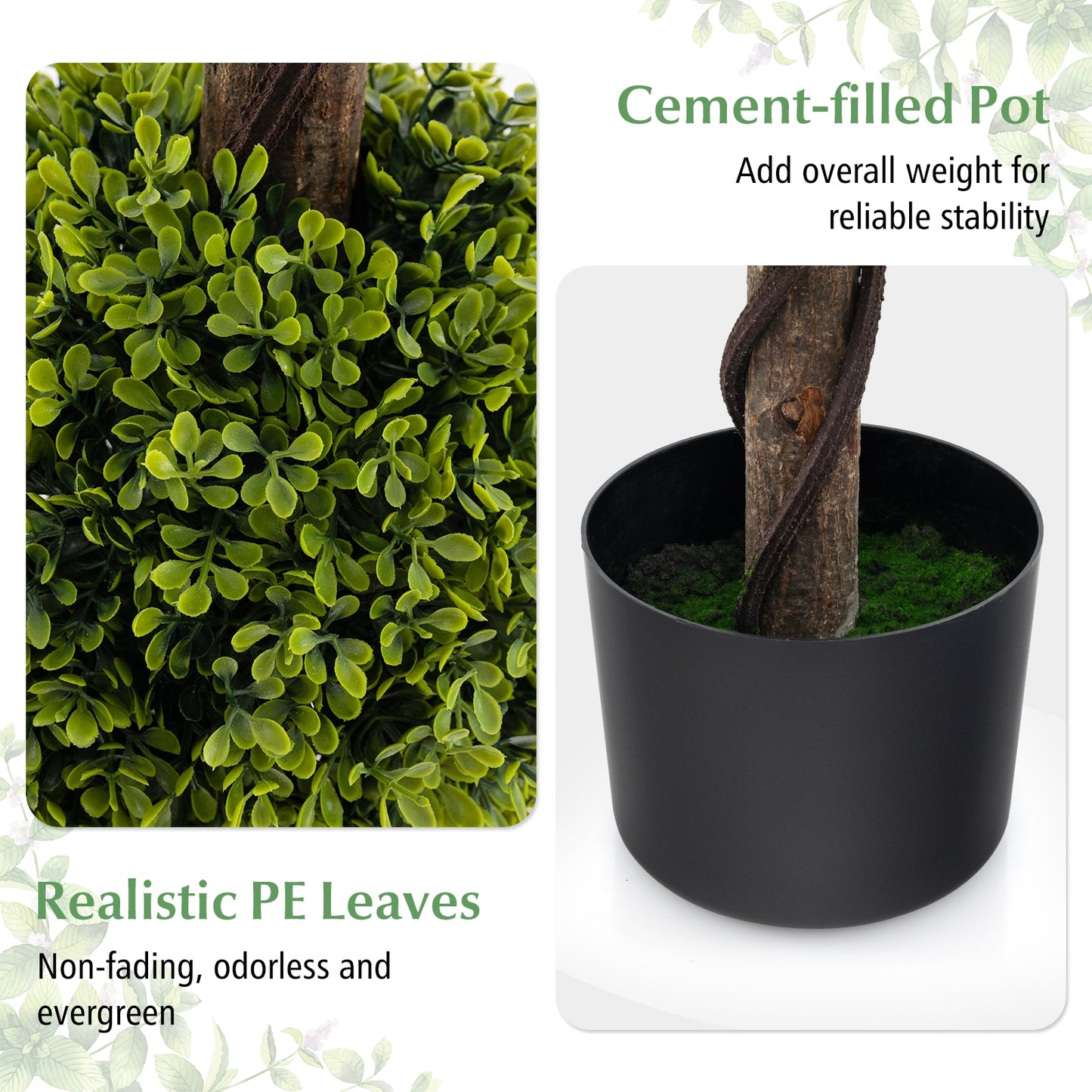 4FT Lush Artificial Boxwood Ball Tree with Realistic PE Leaves and Sturdy Trunk