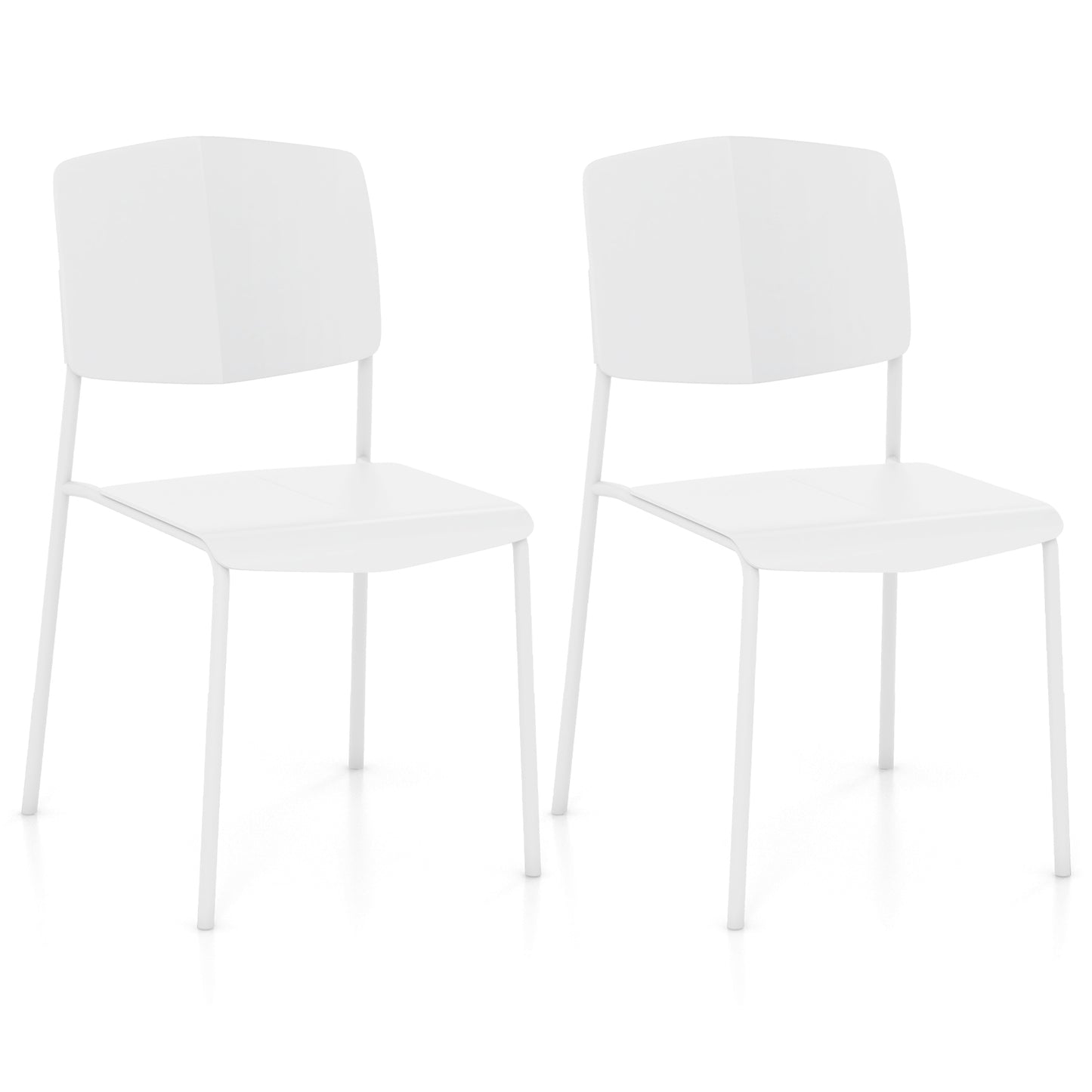 Ergonomic Plastic Dining Chairs with Metal Legs and Curved Backrest - White, Set of 2