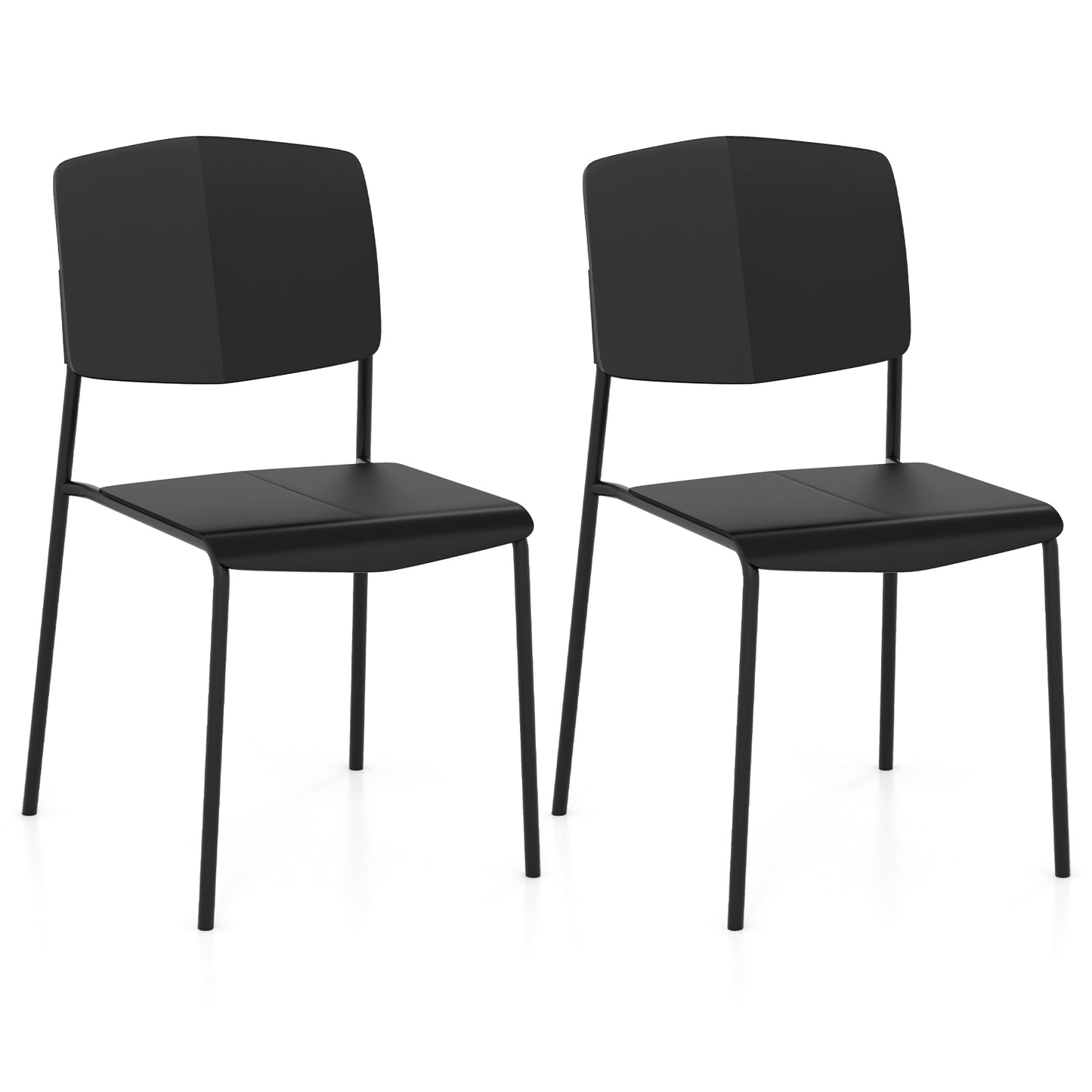 Ergonomic Plastic Dining Chairs with Metal Legs and Curved Backrest - Black, Set of 2