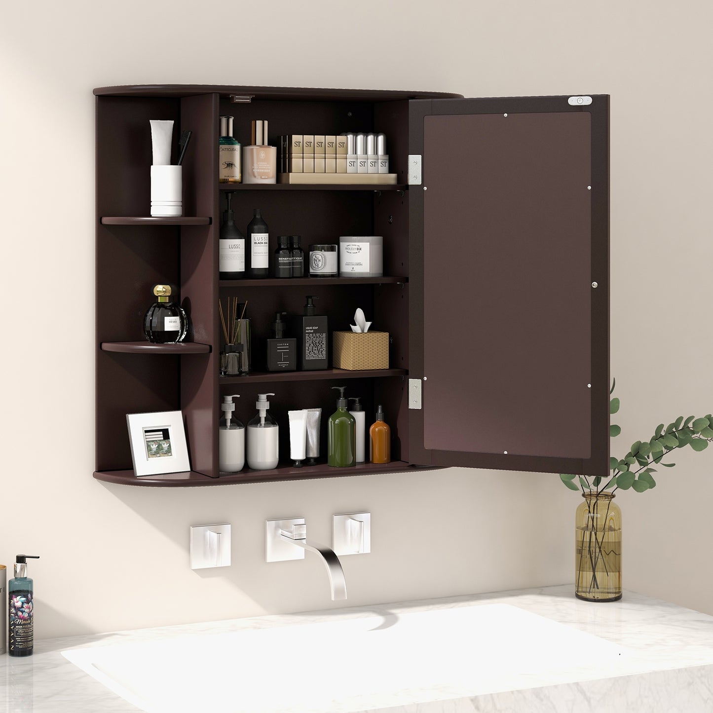Wall-Mounted Bathroom Cabinet with Mirror, Adjustable Shelves & Ample Storage