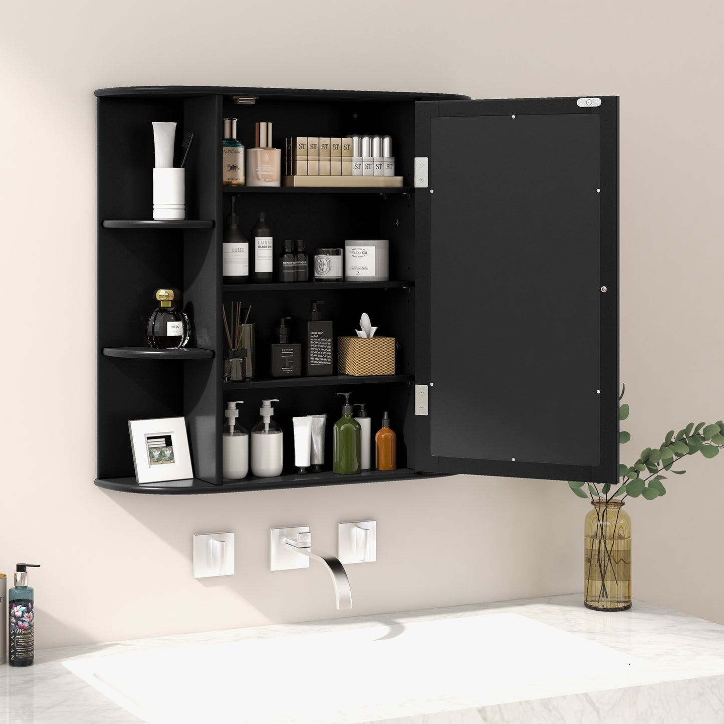Wall-Mounted Bathroom Cabinet with Mirror, Adjustable Shelves & Ample Storage