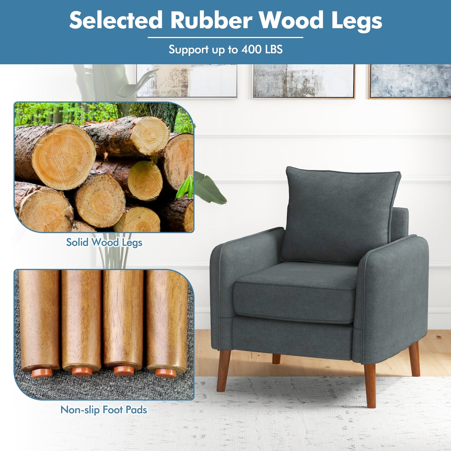 Soft Fabric Upholstered Accent Chair with Removable Cushions