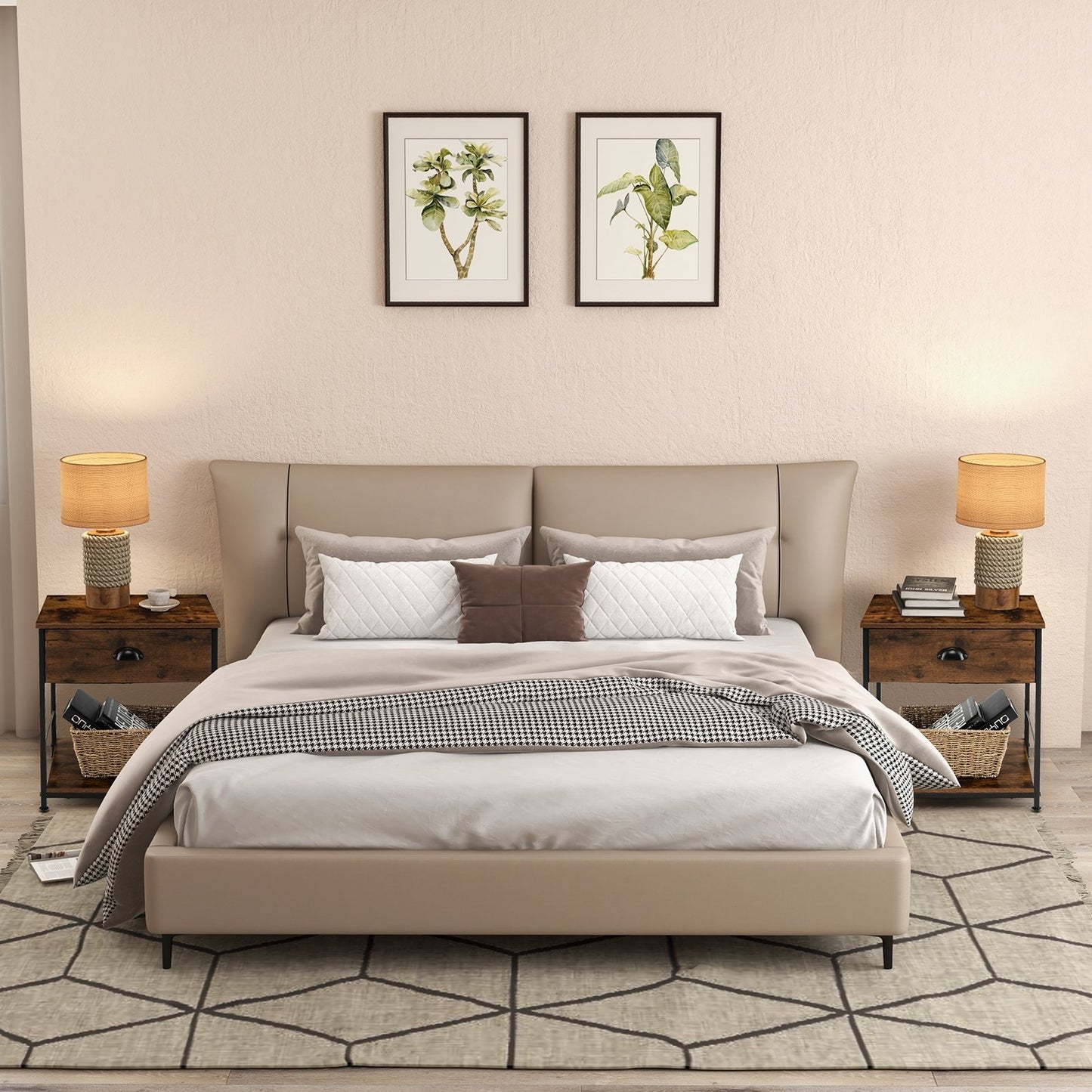 2-Tier Nightstand with Open Storage Shelf, Modern Side Table for Bedroom or Living Room