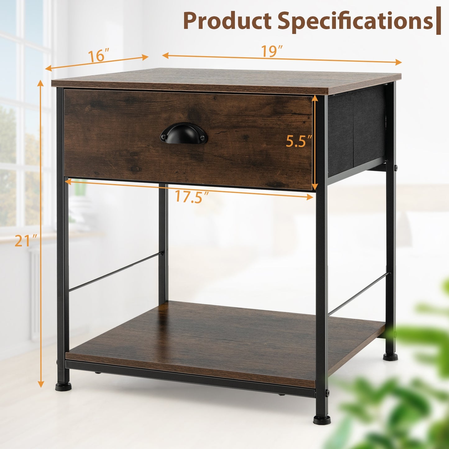 2-Tier Nightstand with Open Storage Shelf, Modern Side Table for Bedroom or Living Room