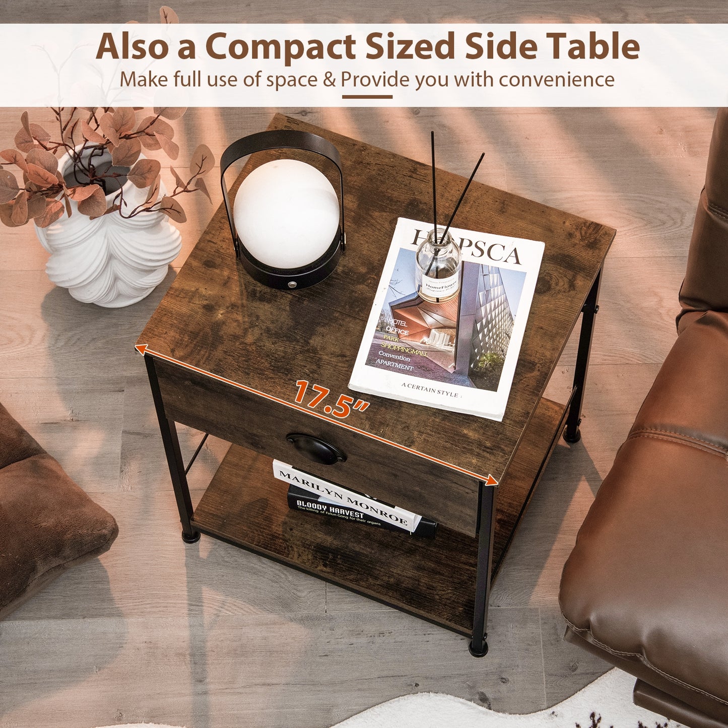 2-Tier Nightstand with Open Storage Shelf, Modern Side Table for Bedroom or Living Room