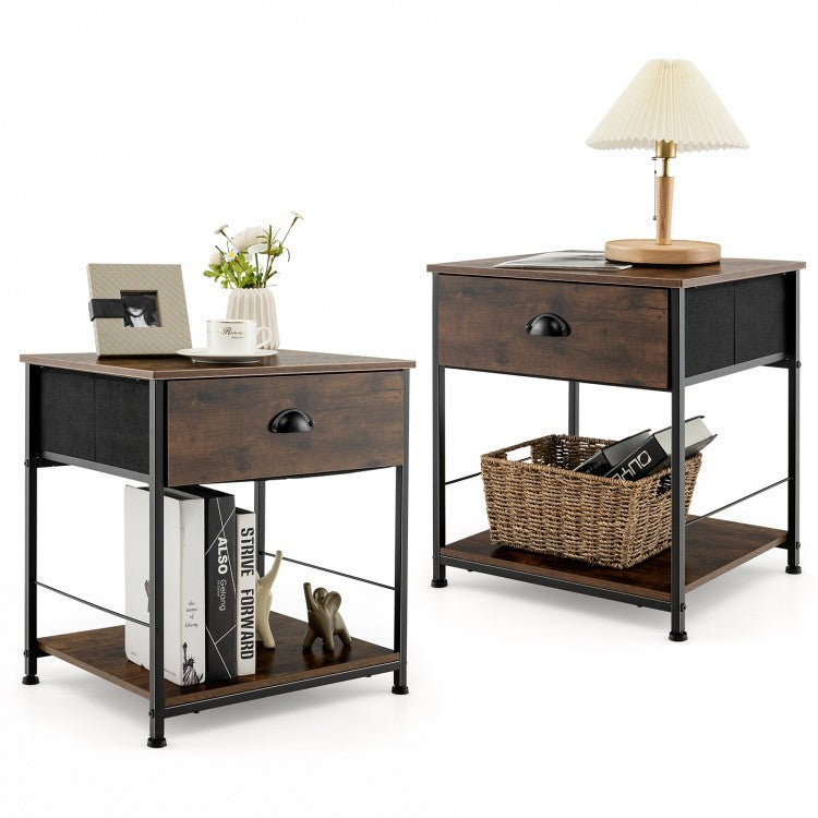 2-Tier Nightstand with Open Storage Shelf, Modern Side Table for Bedroom or Living Room