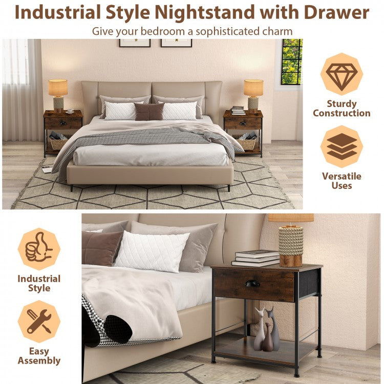 2-Tier Nightstand with Open Storage Shelf, Modern Side Table for Bedroom or Living Room