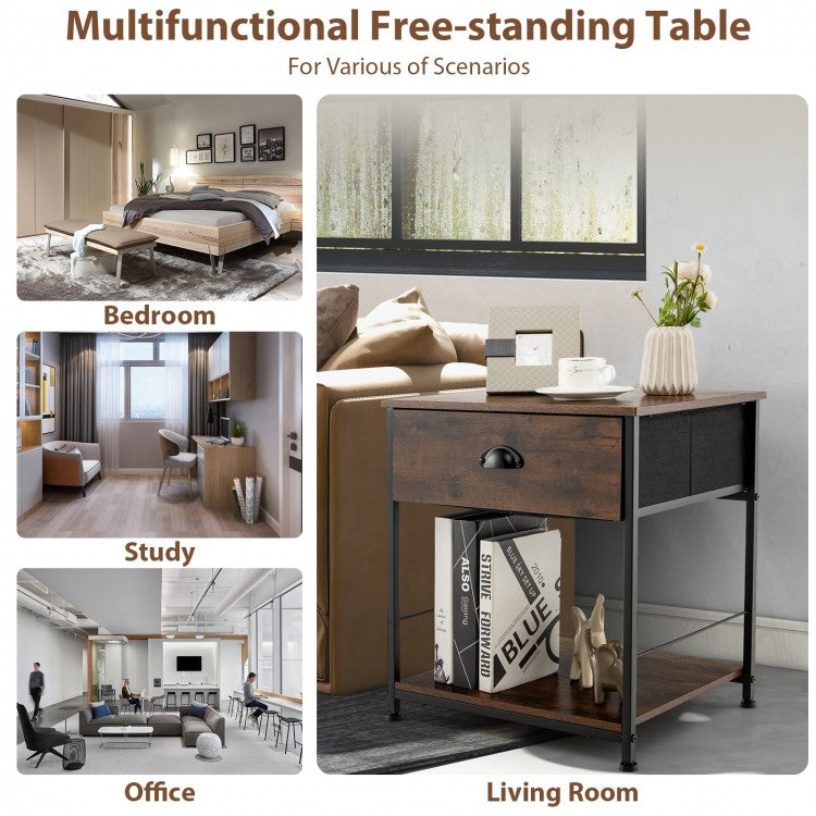 2-Tier Nightstand with Open Storage Shelf, Modern Side Table for Bedroom or Living Room