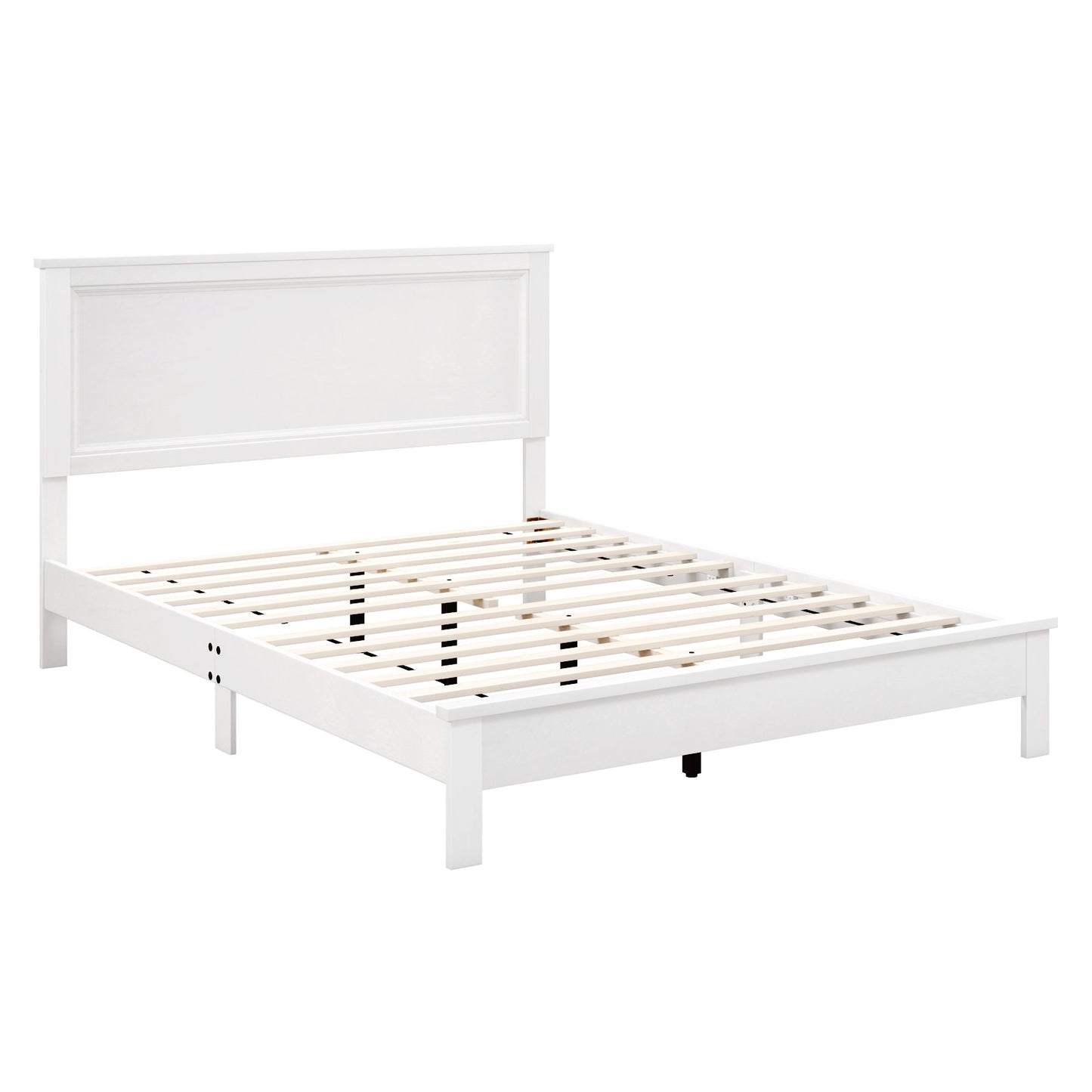 Premium Queen Size Platform Bed Frame with High Headboard and Slatted Base – White