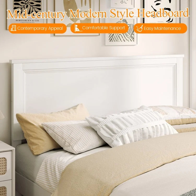 Premium Queen Size Platform Bed Frame with High Headboard and Slatted Base – White