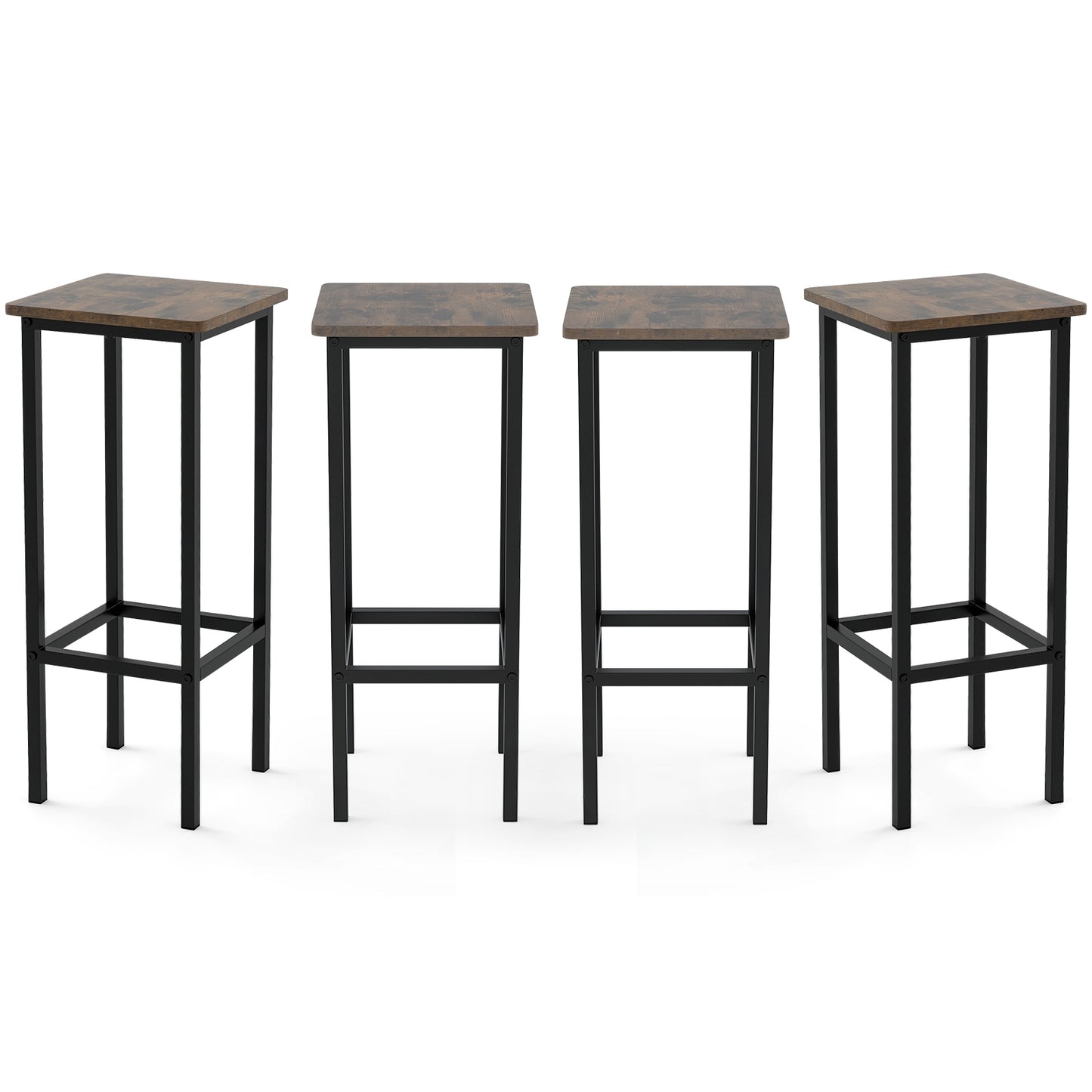 Industrial Bar Stools with Metal Frame and Footrest, Set of 4