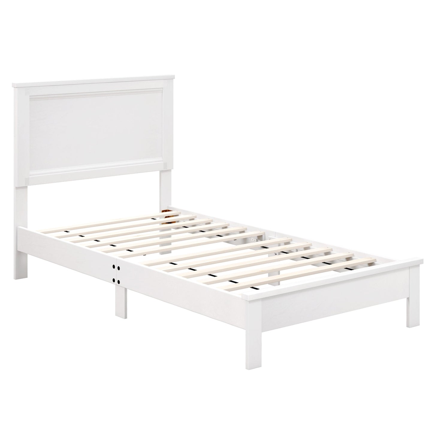 Premium Twin Size Platform Bed Frame with High Headboard and Slatted Base – White