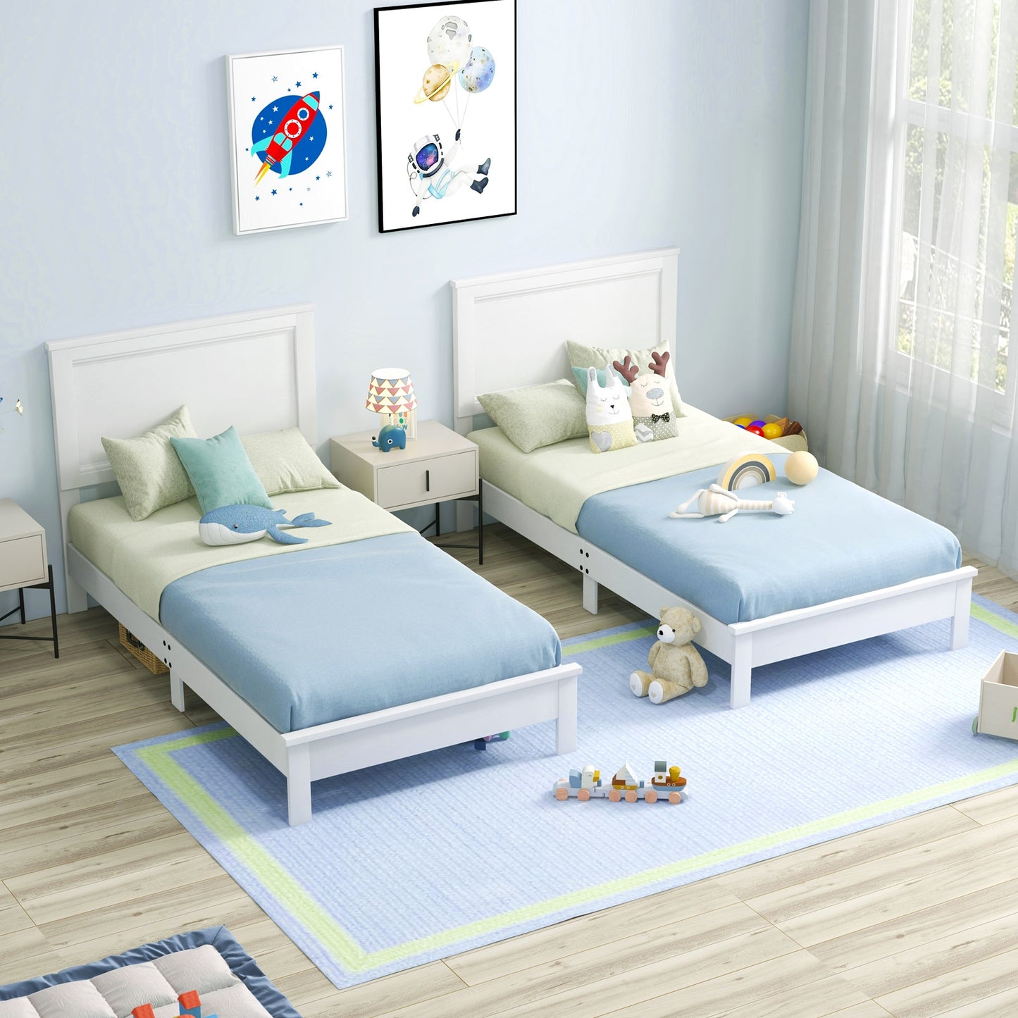 Premium Twin Size Platform Bed Frame with High Headboard and Slatted Base – White