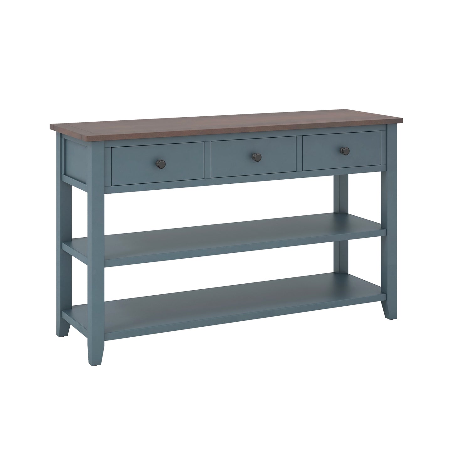 50" Slim Console Table with Farmhouse Style Drawers and Bottom Storage Shelf