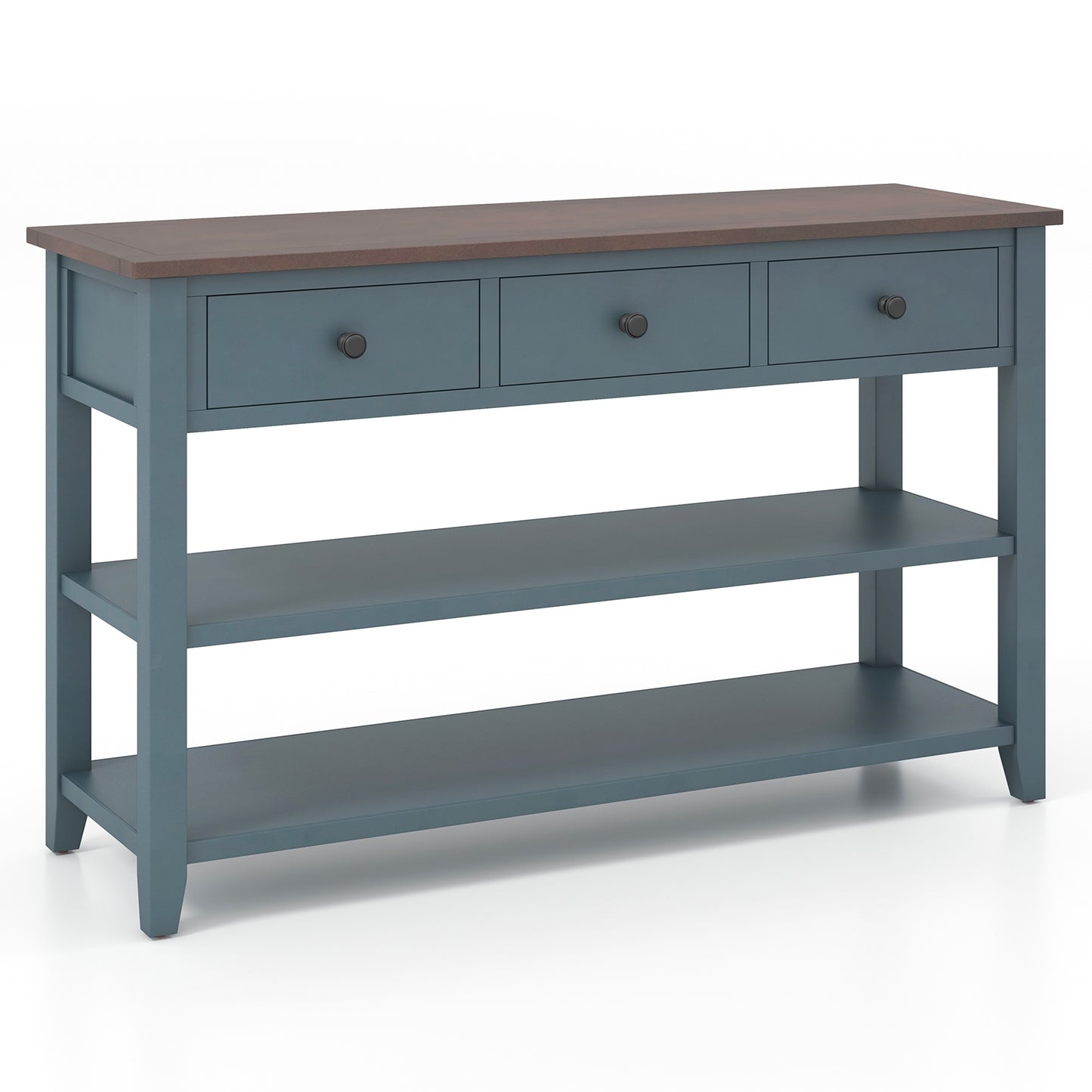 50" Slim Console Table with Farmhouse Style Drawers and Bottom Storage Shelf