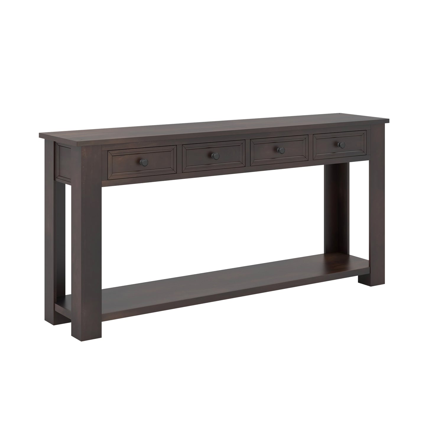 Spacious 63" Farmhouse Entryway Table with 4 Drawers and Open Shelf Storage