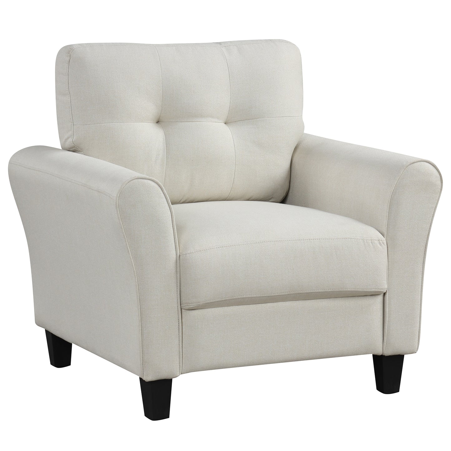 Comfortable Linen Upholstered Armchair with Rubber Wood Legs, Beige