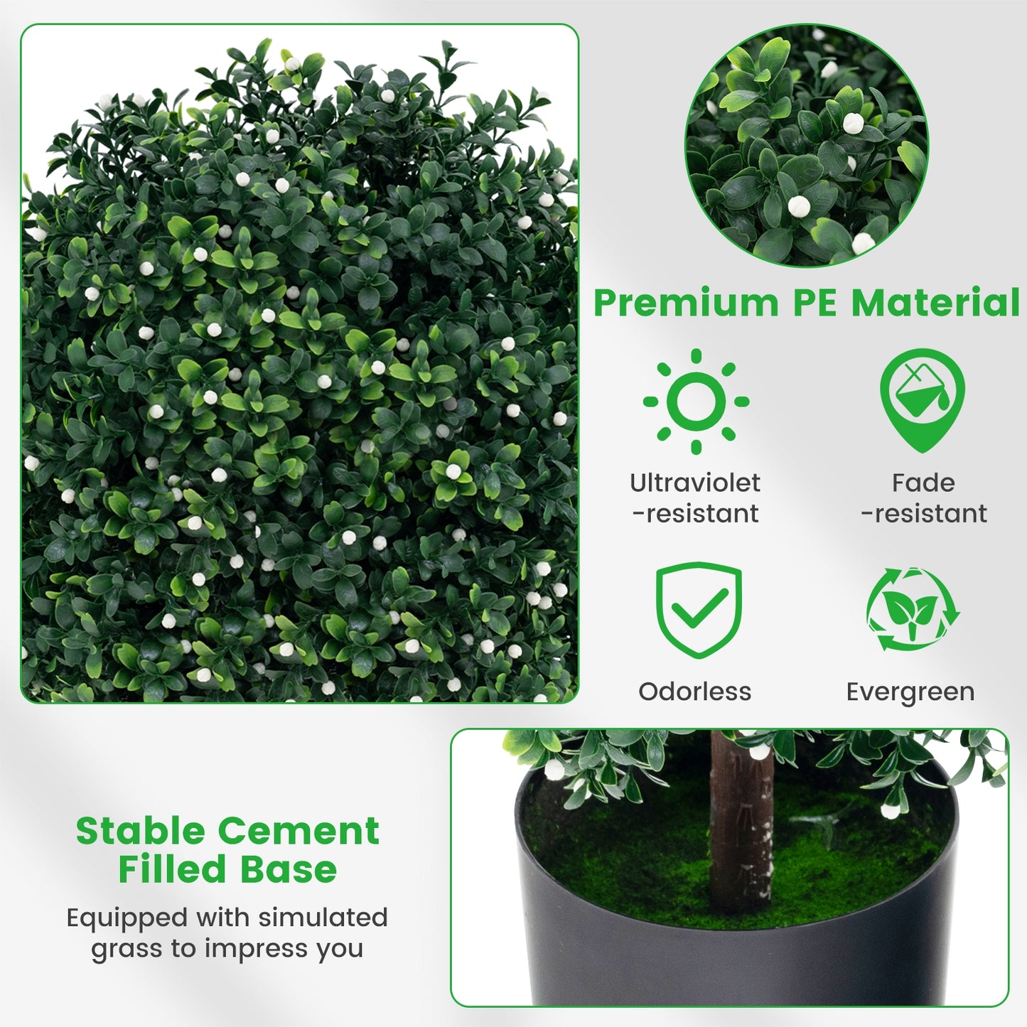 UV-Resistant Artificial Boxwood Topiary Ball Tree with Lush Faux Leaves