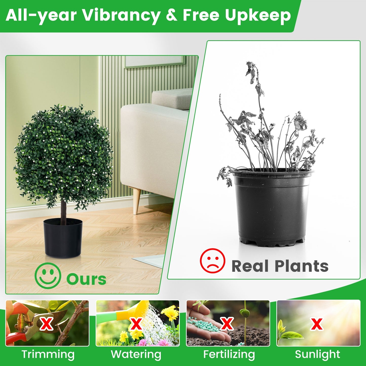 UV-Resistant Artificial Boxwood Topiary Ball Tree with Lush Faux Leaves