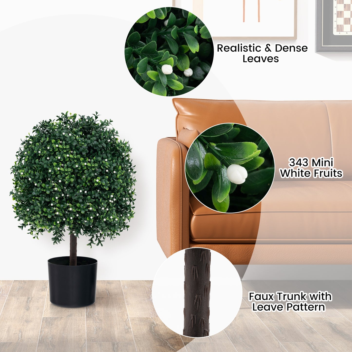UV-Resistant Artificial Boxwood Topiary Ball Tree with Lush Faux Leaves