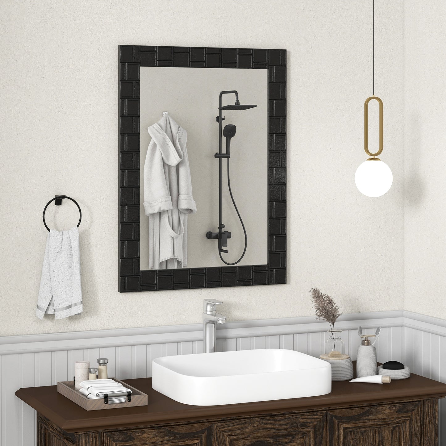 Rectangular Wood Framed Wall Mirror – Ideal for Living Room, Entryway, and Vanity Decor