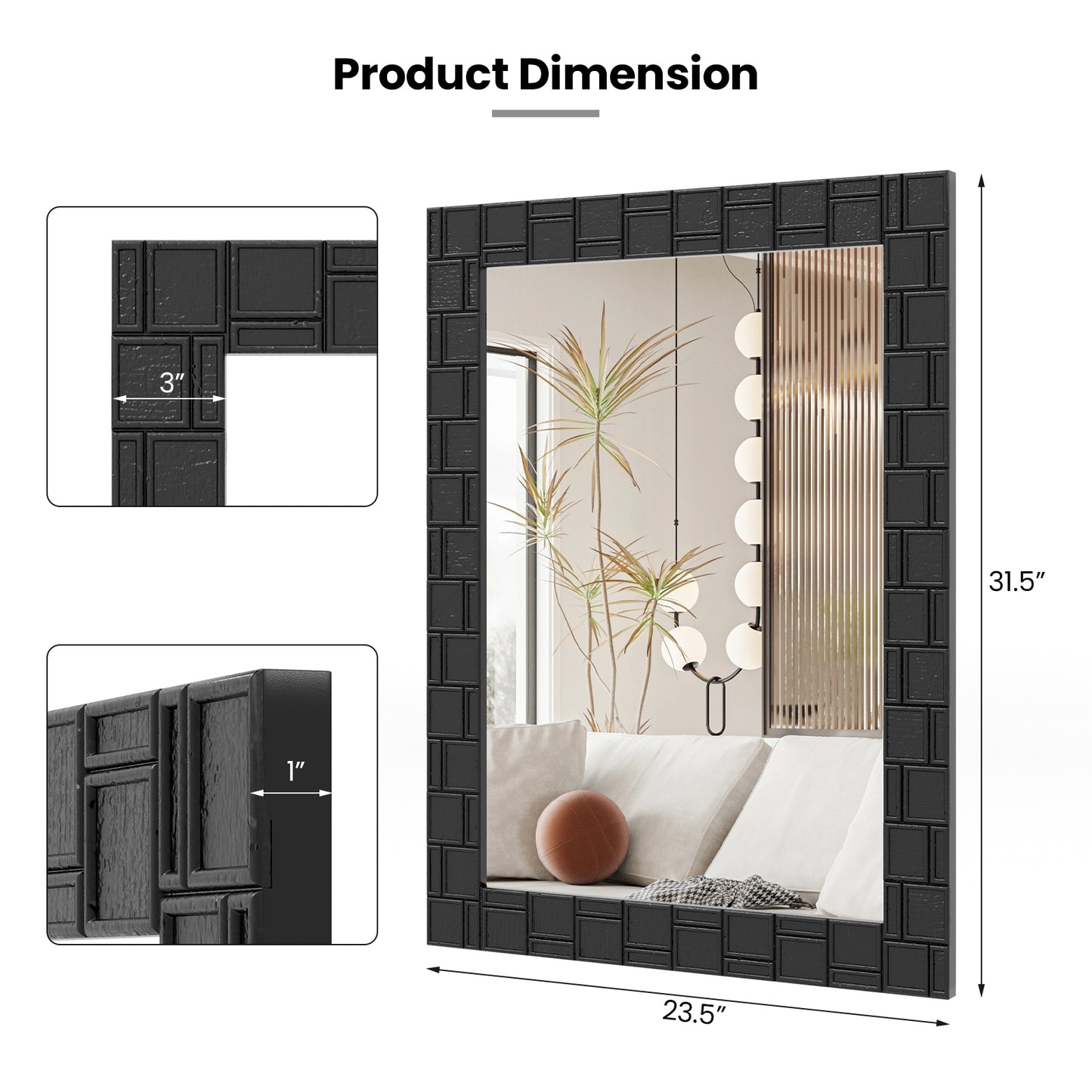 Rectangular Wood Framed Wall Mirror – Ideal for Living Room, Entryway, and Vanity Decor