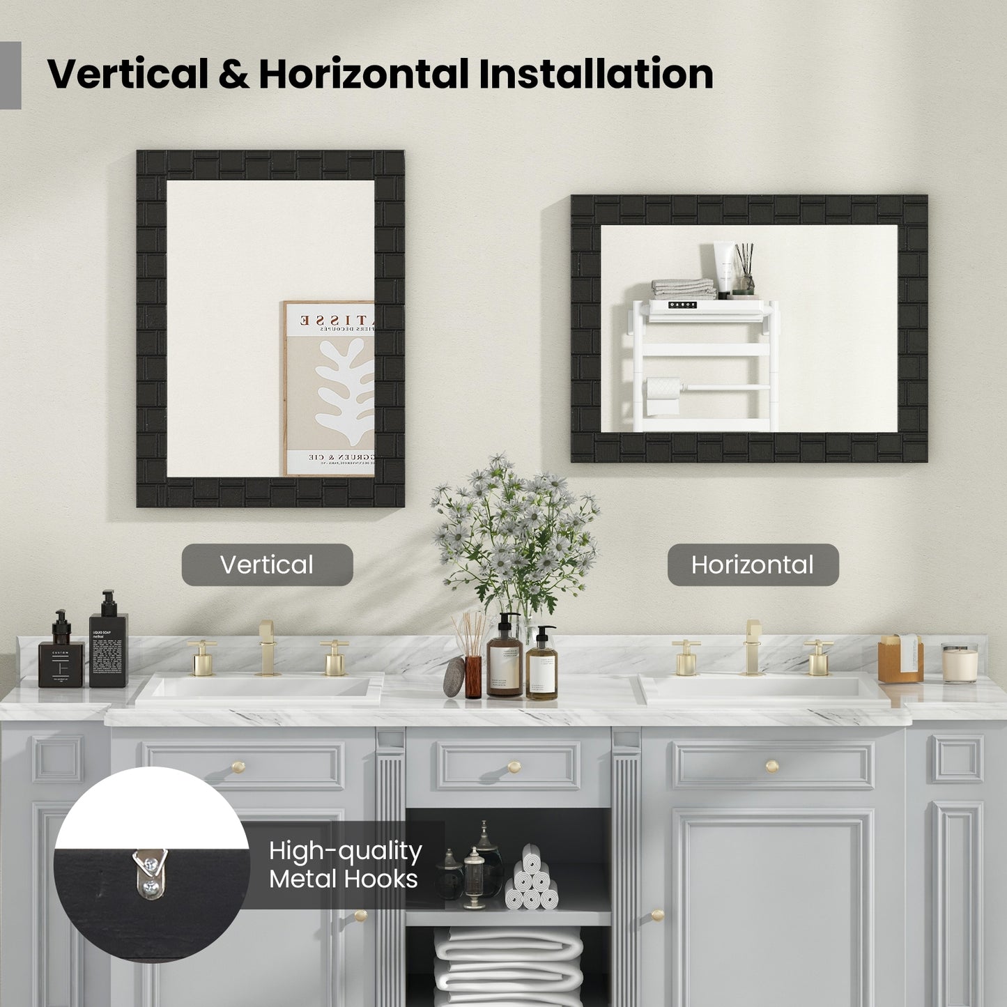 Rectangular Wood Framed Wall Mirror – Ideal for Living Room, Entryway, and Vanity Decor